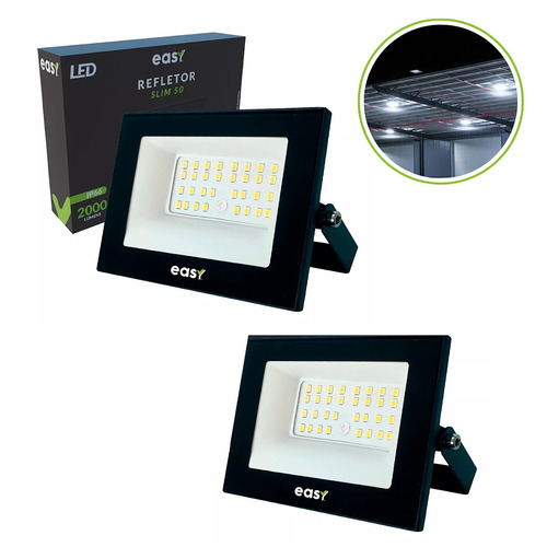 Kit 2 Refletor Led 50w Bivolt 6500k Branco Frio - Easy Cor Da Carcaça Preto Cor Da Luz Branco-frio 110v/220v