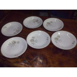 6 Platos  Playos  Baveira Semi Porcelana  Con Flores Grises 