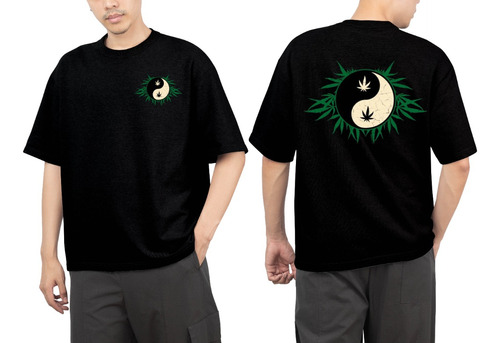 Camiseta Masculina Yin Yang 420 Canabis Folha Maconha Slim