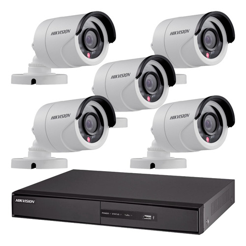 Kit Seguridad Hikvision Dvr 8 + 5 Camaras 1080p 2mp Exterior Interior