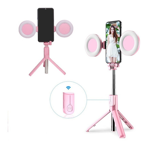 Selfie Stick TriPod 2 Luzes Led Controle Remoto Bluetooth