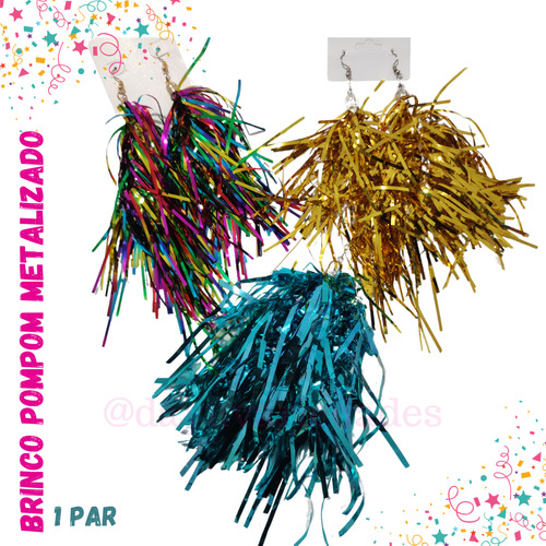 Brinco Carnaval Feminino Fitilho Metalizado Colorido Franja