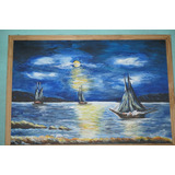 Noche En Alta Mar -cuadro Pintado A Mano-óleo-enmarcado
