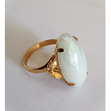 Anillo Dama Piedra Opalina Blanca Sobre Dorado Usado