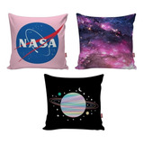 Kit 3 Capa Almofada Geek Nasa Astronauta Espaço Estrela 