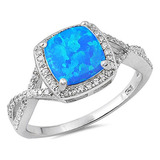 Anillo Plata Esterlina Opalo Azul Trenzado Oxford Diamante