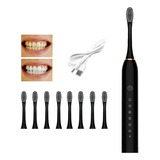 Negro Cepillo Electrico Dental Recargable+8 Cabezales Gratis