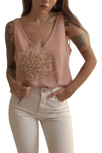 Blusa Nano Básica Lino Escote V Kendall #l6121