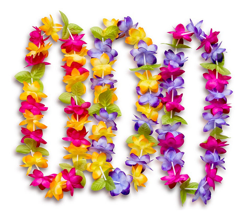12 Collares De Flores Hawaianas Para Fiestas, Lleno De Color