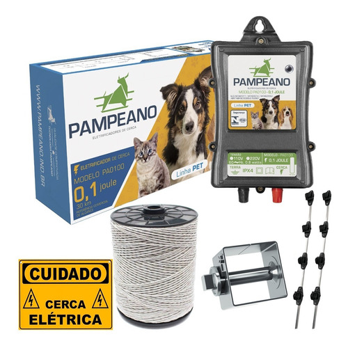 Kit Cerca Elétrica Bivolt Cães E Gatos Completo Com Haste