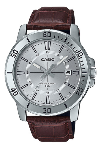 Reloj Hombre Casio Mtp-vd01l-7cvudf Core Mens Correa Marrón Color Del Bisel Plateado Color Del Fondo Plateado