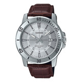 Reloj Casio Mtp-vd01l-7cvud Hombre Piel Café Acero Fechador 