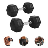 Par De Halteres 10kg Emborrachado Cromado Sextavado Dumbbell