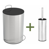 Kit Lixeira Com Pedal 5 Litros + Escova Sanitária Aço Inox 