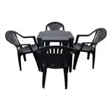 Conjunto Mesa E 4 Cadeiras De Plástico Poltronas Black