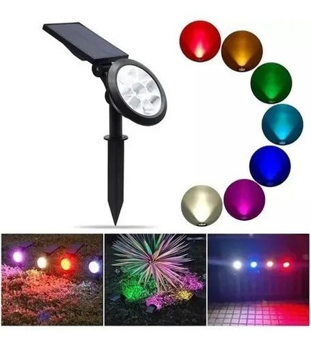 Reflector Led Solar Multicolor Rgbw Recargable Luz Jardin 