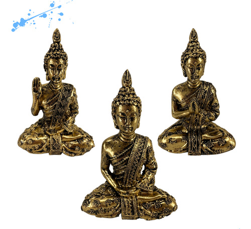 Trio Mini Buda Tailandês Rezando Orando Estatueta Buda 