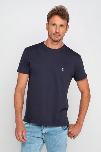 Camiseta Masculina Bordado Cinza Polo Wear Azul Escuro