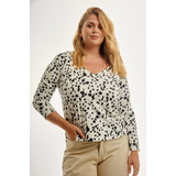 Remera Escote En V Estampa Animal Print Talle Grande Suelta