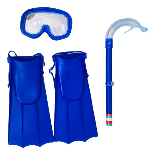 Kit Mergulho Infantil Óculos Pés Bolsa Armazenar Praia Verão Cor Óculos, Pés, Bolsa E Snorkel Azul