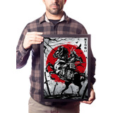 Quadro Arte Samurai A Cavalo Japão Sol Vermelho