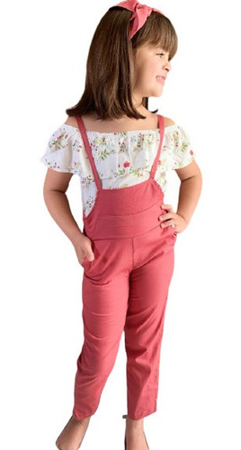 Salopete Jardineira Roupa Infantil E Blusa Ciganinha Modinha