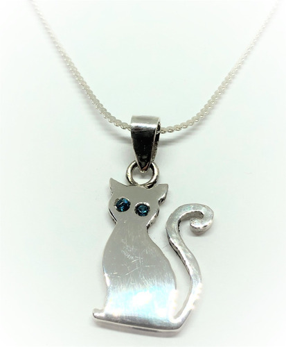 Collar Con Dije De Gato, Plata Fina Y Cz