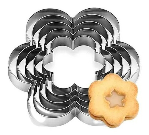 Pack X5 Moldes De Galleta Cortador Forma De Flor Acero Inox