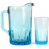 Set 4 Vasos 390 Ml + Jarra Vidrio Kristalino Azul By Crisa