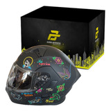 Casco Motociclista Con Led Abatible Negro Half Cas-aba-142