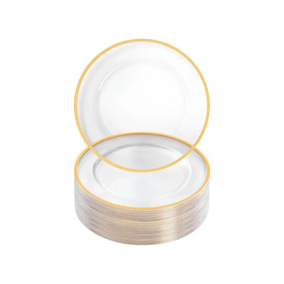 Platos Desechables Elegantes De Plástico Transparente Con Dorado 50 Piezas Platos De Carga 26 Cm Tipo Porcelana Reutilizables Vajilla Premium Para Fiesta Bodas Eventos Y Cenas Formales | Envío gratis