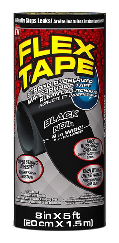 Cinta Impermeable Flex Tape De Goma 8 Pulgadas X 5 Pies Negr