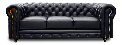 Sofá De Piel Genuina Chesterfield Chpv Confortopiel Color Negro