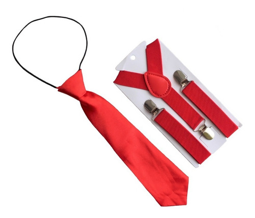 Set Suspensores + Corbata Para Niños Color Rojo
