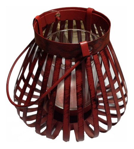Porta Vela Con Diseño De Cesta Roja De Metal Con Vaso