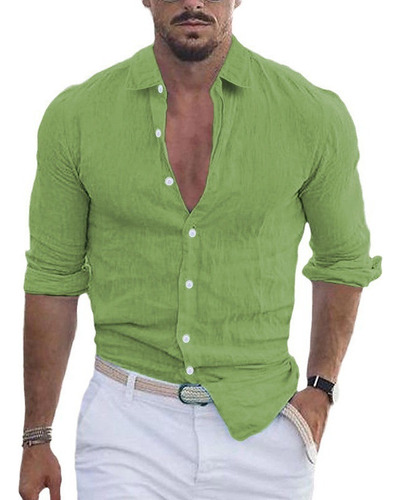 Camisa De Playa Para Hombre Con Solapa De Algodón Y Lino Par