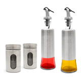 Kit 4 Peças: 2 Vinagre / Azeite 300ml + 2 Saleiro Aço Inox