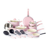 Greenlife Cocina Rosa Juego Utensilios Olla Sartén Cacerola