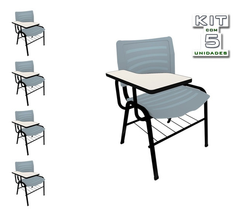 Kit 5 Cadeiras Universitárias Iso Plástica Com Porta Livros 
