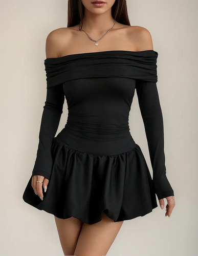 Roca Firme Vestido De Manga Larga De Las Mujeres Ruffle Hem | MercadoLibre