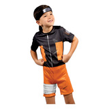 Fantasia Naruto Macacão Curto Com Bandana Infantil