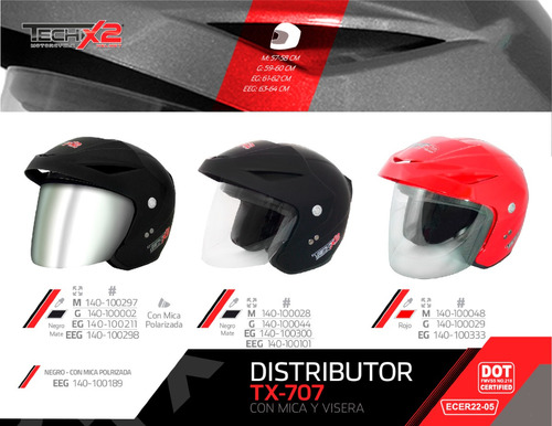 Casco Techx2 Tx-707 Negro Mate Mica Polarizada Ecer22-05/dot