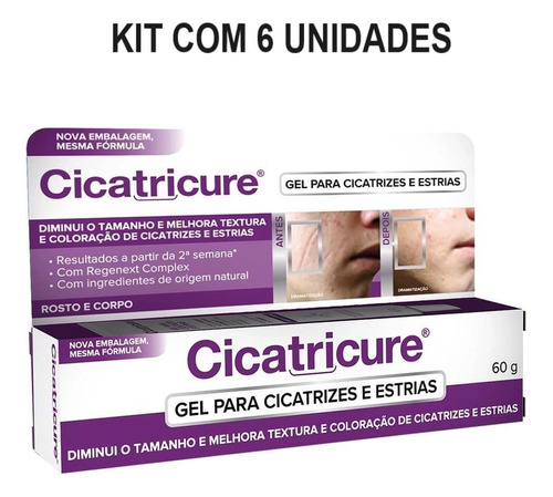 Kit Cicatricure Gel Cicatrizes E Estrias Com 6un De 60g Cada