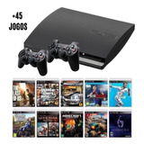 Playstation 3 Ps3 Play Usado Slim Com 40 Jogos + 2 Controles