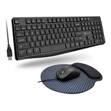 Teclado Y Mouse Con Cable, Ergonómico/negro