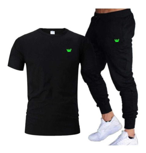 Kit Calça Moletom E Camisa Básica Preta Masculina Promoção