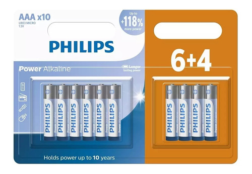 Pilha Alcalina Philips Aaa Lr03p10bp/59 - 10 Unidades