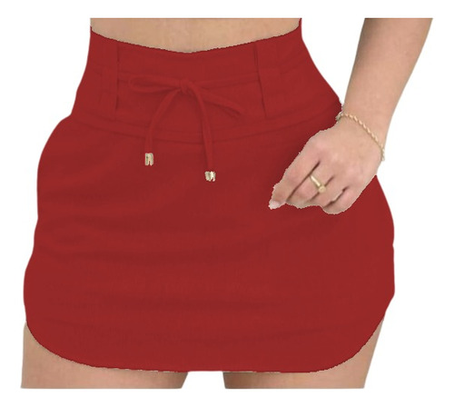 Shorts Saia Cintura Alta Linho Feminino Alfaiataria