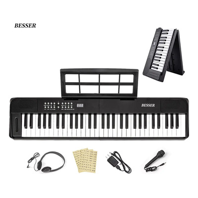 BESSER Teclado Musical de 61 Teclas | Piano Electrónico Negro con Ritmos y Sonidos para Principiantes y Estudio en Casa | Envío gratis