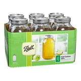 Mason Jar Ball Caja Con 6 Frascos 64oz Boca Ancha